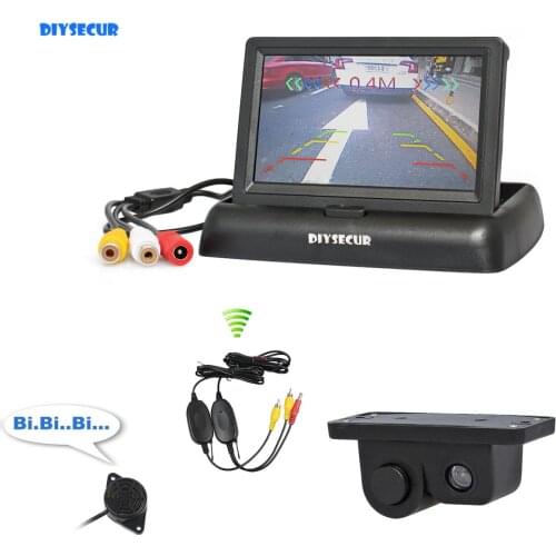 DIYSECUR Wireless 4.3" Foldable TFT LCD Car Monitor + Waterproof Parking Radar Sensor Car Camera Parking System Kit 2 in 1