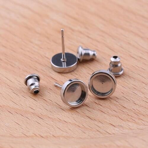 Reidgaller 20pcs stainless steel fit round 6 mm cabochon earring blanks diy post stud earrings base settings for jewelry making