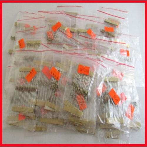 50 commonly used models of 1/4W four-color ring resistor packs, 25 of each, 1250 in total, 5% sachets separately