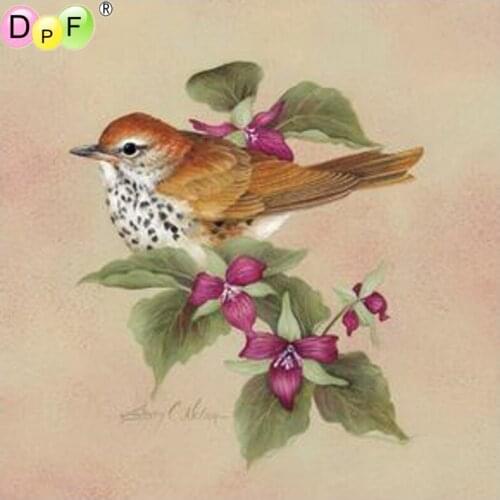 DPF 5D Round full Diamond painting Cross Stitch red flower bird diamond Mosaic Diamond Embroidery Needlework home decor crafts