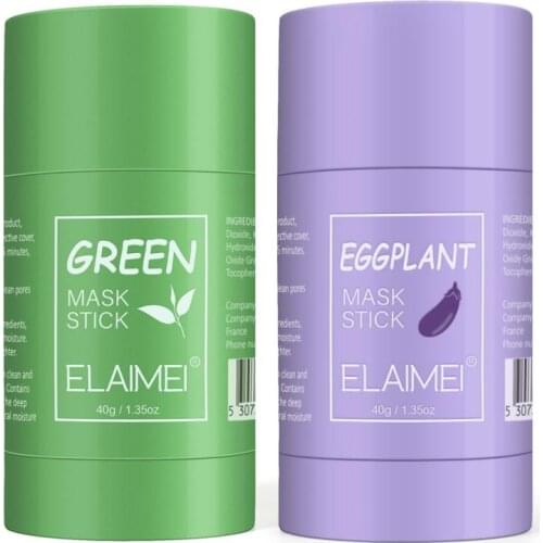 ELAIMEI Cleansing Green Stick Green Tea Stick Mask Purifying Clay Stick Mask Oil Control Anti-acne Eggplant Face Skin Care TSLM2