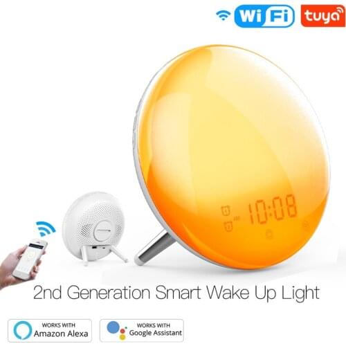 Smart WiFi Wake-Up Light Workday Alarm Clock Sunrise Sunset Simulation Snooze Function Tuya APP Works with For Alexa Google Home