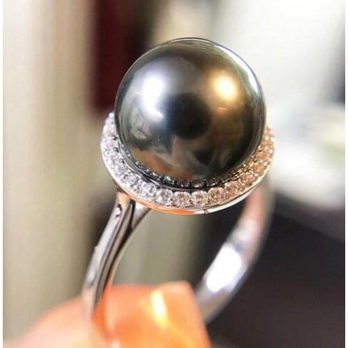 8-9mm Seawater pearl ring S925 silver inlaid zircon two color classic fashion freshwater pearl