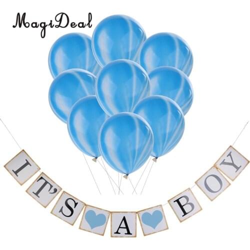 Boy Theme Party Bunting Banner &10x Marble Balloon Home Party Decoration Photo Prop Backdrop