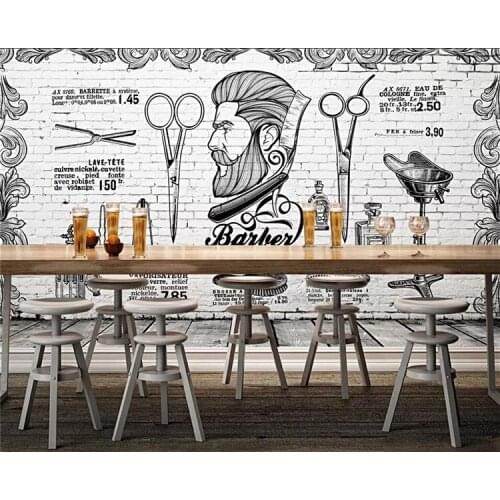 Mural wallpaper Europe and the United Kingdom British retro trend barber shop background white brick wall 3d wallpaper