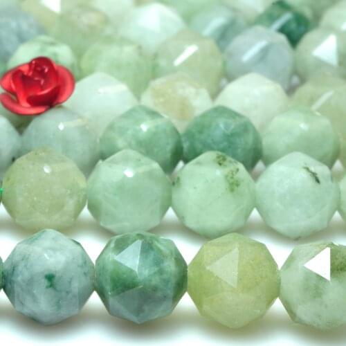 Natural Burma Jade Diamond Faceted Round Loose Beads Wholesale Green Gemstone Semi Precious Stone Bracelet Jewelry Making Design