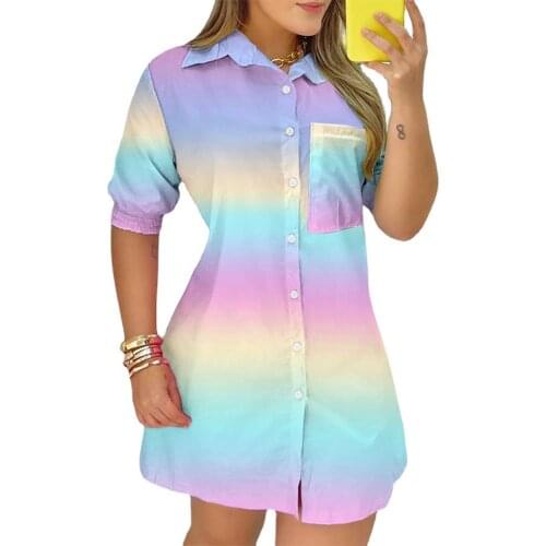 2021 Fashion New Woman Shirt Tie-dye Contrast Blouse Pocket Button Women Polo Shirts Blouse Short Sleeve Shirt Women Clothing