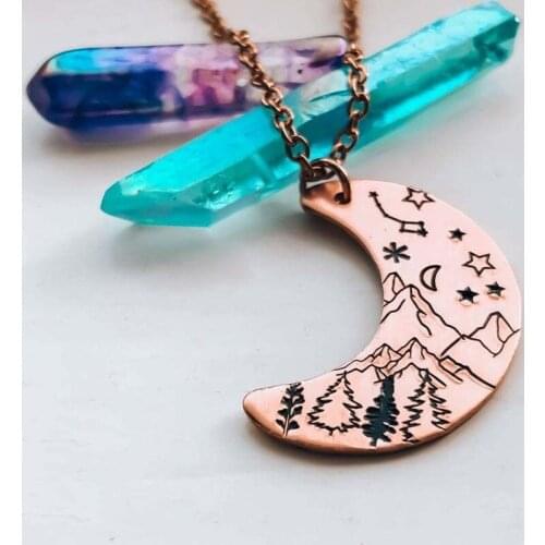 2021 New Retro Copper Valley Star and Moon Tree Pendant Necklace Women Jewelry Wholesale
