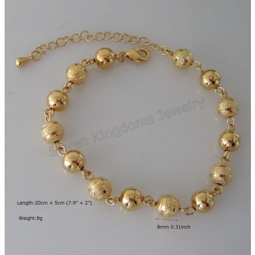 MIN ORDER 10$ /CAN MIX DESIGN / NEW - YELLOW GOLD SOLID GP FILLED PLAIN & CARVED BALL 7.9"+2" BRACELET DIAMETER 8MM 0.31"