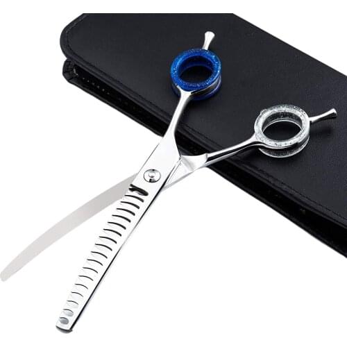 7 Inch Silver Double Handed Japanese Stainless Steel Pet Hair Thinning Shears Dog Grooming Scissors Curved