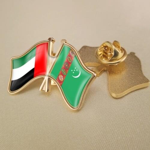 United Arab Emirates and Turkmenistan Crossed Double Friendship Flags Lapel Pins Brooch Badges
