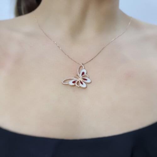 Butterfly 925 Sterling Silver, Gold, Rose Plated Zircon Necklace For Women Girls Handmade Fashion Jewelry Elegant Minimalist