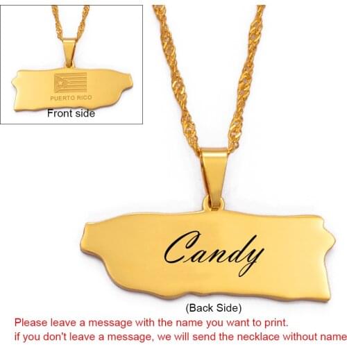 Anniyo Puerto Rico Map Pendant and Thin necklaces for Women Girl Puerto Ricans Itmes (Can customize the name)#002321
