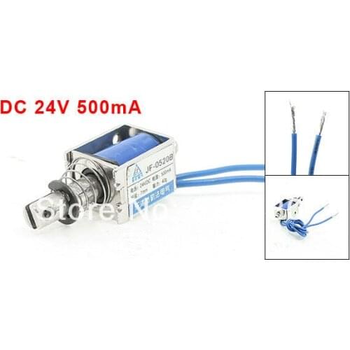 DC 24V 500mA 7mm Stroke 0.04N 40g 0.09LB Holding Force Open Frame Push Type Solenoid Electromagnet