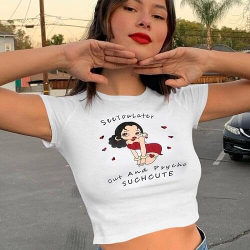 SEASONS Printed Summer White Short Sleeve Cropped Tshirt Women Casual Cute Basic T-shirt Ladies 90s Top Tee Streetwear ASTS82847