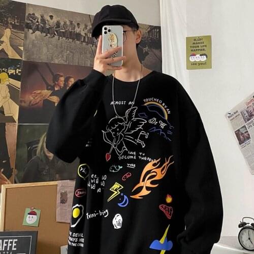 Autumn Casual Sweatshirts Men Hip Hop Full Printed Creativity Pullover Fashion Cotton Vintage Streetwear S-3XL