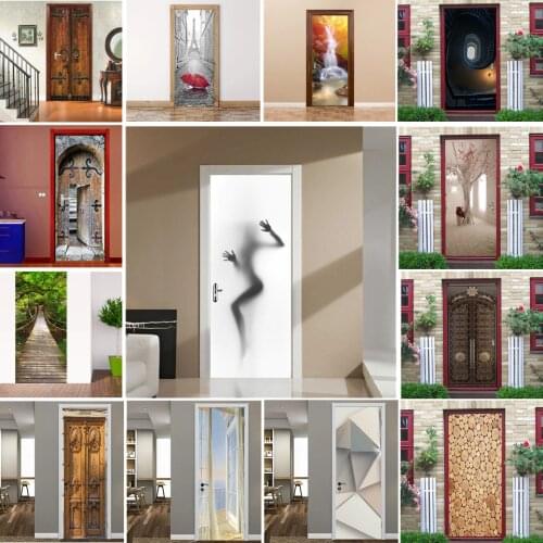 3D View Door Sticker Vinyl Self-adhesive Waterproof Removable Wallpaper Wall Art Mural Decals Home Decoration autocollant porte