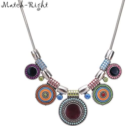 Match-Right Bohemia Vintage Metal Enamel Statement Necklace Women Multicolor Necklaces & Pendants Jewelry Colar For Gift Party