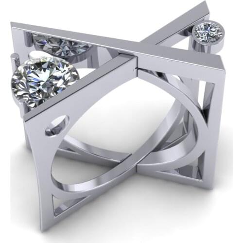 High quality white zircon Novel Stainless Steel Irregular Ring Women Silver Color Cocktail Party Finger Ring for women