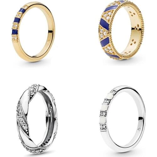 High quality New S925 Silver Summer White Striped, Blue Rotating Ring Ribbon Wrap For Original Ladies Diy Jewelry