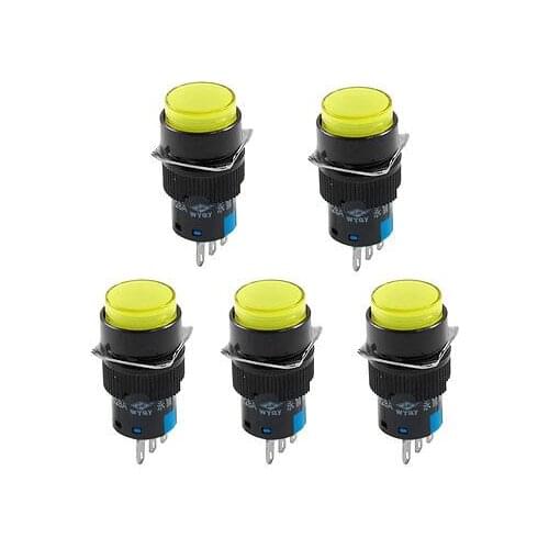Yellow Round Cap Momentary 1NO 1NC Panel Push Button Switch AC 250V 5A