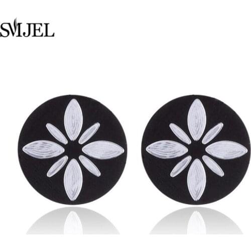SMJEL Ladies Elegant Earrings 2019 Stainless Steel Geometric Flower Black Earring Daughter Sister Gift