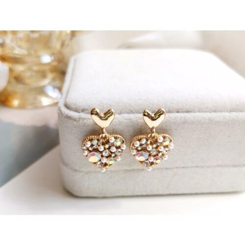 Mihan S925 needle Women Jewelry Heart Earrings Pretty Design Simulated Pearl Delicate Crystal Drop Earrings For Party Gifts