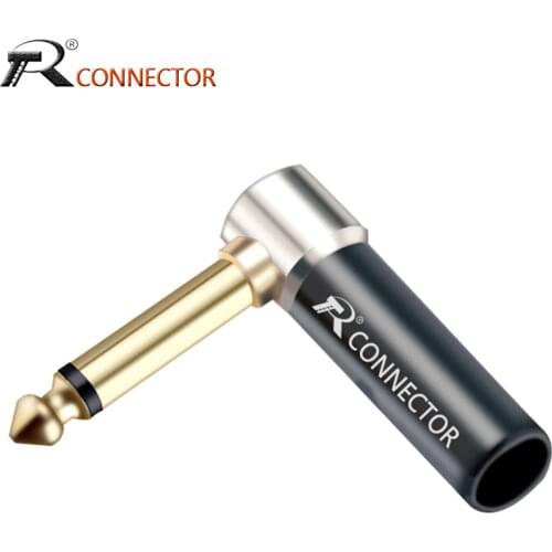 1/4 PhoneJack Unbalance Connector Right Angle 6.35mm Jack Microphone plug Speaker Assembly 6.3mm mono Gold plated Audio Plug