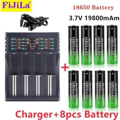 100% New 18650 Lithium Batteries Flashlight 18650 Rechargeable-Battery 3.7V 19800 Mah for Flashlight + 401 charger