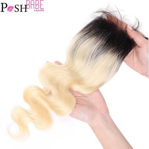 1B 613 Ombre Platinum Blonde Color Brazilian Body Wave Closure 4*4 Remy 20 Inch Human Hair Closure Bleached Knots Free Shipping