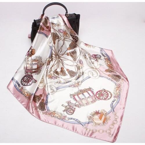 2020 90x90 Carriage chain Multipurpose women Silk twill scarf Satin square tie Hairband ladies foulard femme towel bufanda shawl