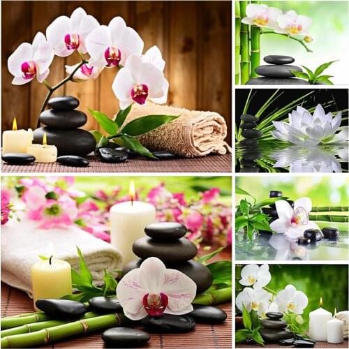 5d Diy Diamond Painting Orchid Zen Stone Square/round Diamond Embroidery Zen Feng Rhinestone Picture Craft Kit