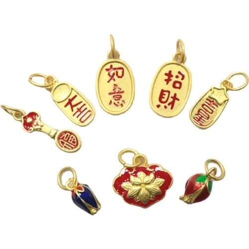 8PCS Design Chinese Culture Charm Enamel Porcelain Craft Pendant Unique Ancient Gold Craftsmanship Luxury Charms Jewelry