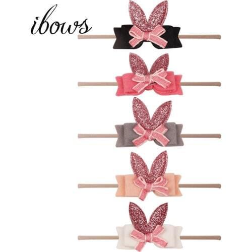IBOWS Easter Day Baby Headband Swallowtail Non-woven Hair Bow Rabbit Ear Hairband Nylon Elastic Handmade Bebe Hair Accessories