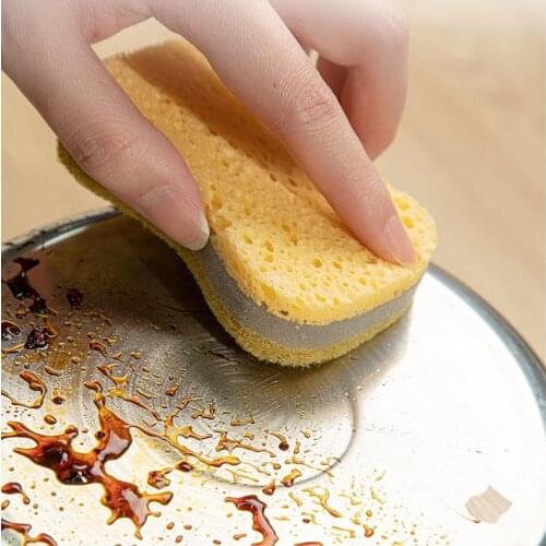 Cellulose Sponge Dishwashing Mop Non-Stick Oil Double-Sided Household Wipes Kitchen Cleaning Gadget Brush Bowl Scouring Pad