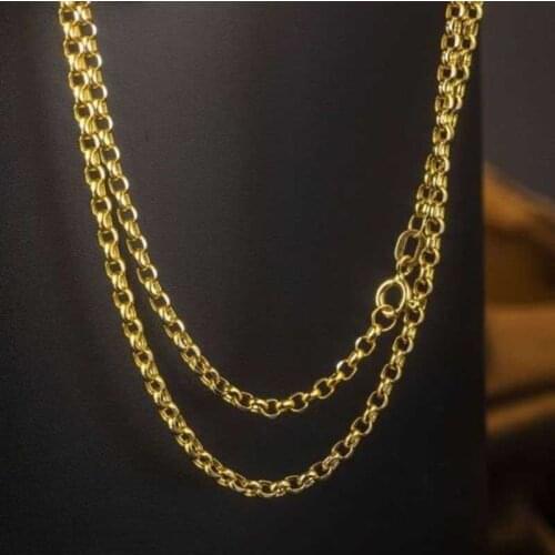 FINE Pure 18K Yellow Gold Necklace Women Rolo Cable Link Chain Au750 24inch