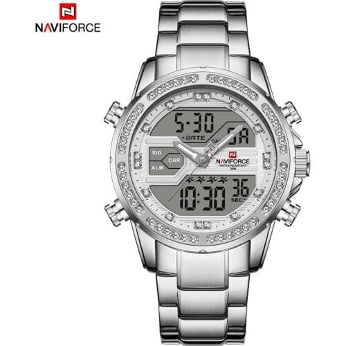 NAVIFORCE New Male Watch Digital Analog Quartz Watches Mens Stainless Steel Sport Waterproof Wristwatch Relogio Masculino 2021