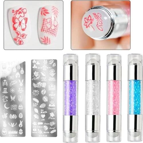 Double-headed Silicone Seal Stamp Acrylic Color Diamond Template Plate Polish Print Transfer Pen DIY Nail Art Decor Nail Art Too