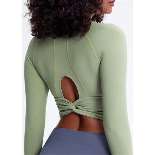 Women Nylon Fitness Shirts Sexy Back Anti-sweat Gym Workout Sport T-Shirt Long Sleeved Yoga Crop Tops with Thumb Holes