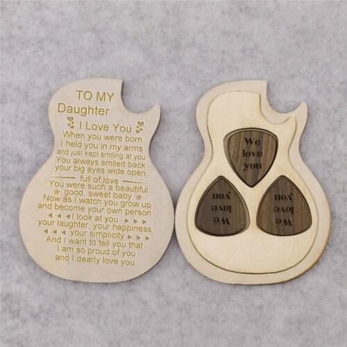 Personlized guitar picks box set engraved wooden plectrum Guitar mediator customized 3pcs QS0005 dropshipping 2020 gift box