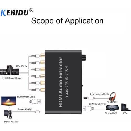 HDMI-compatible Audio Extractor Decode Coaxial to RCA AC3/DST to 5.1 Amplifier Analog Converter Support 5.1CH for PS4 DVD Player