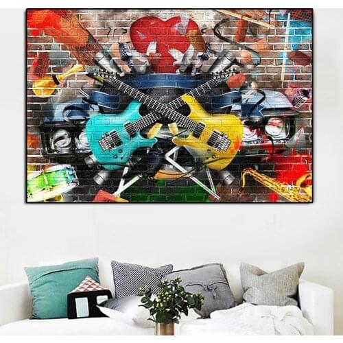 Music Guitar Graffiti Art Canvas Painting Posters and Prints Street Wall Art Picture for Living Room Home Wall Decoration Cuadro