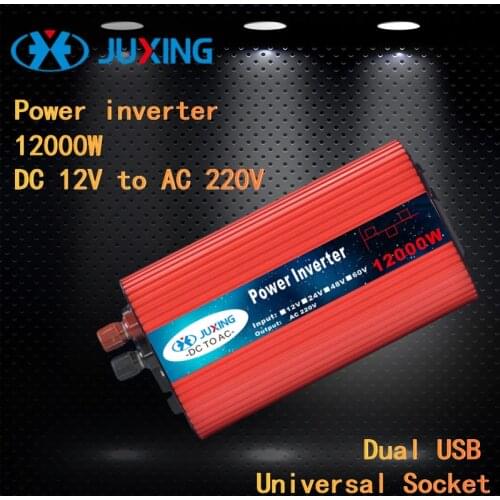 JUXING 12000W Power Inverter DC 12V to AC 220V with Dual USB Ports and Universal Socket Converter Use for Car, Home, Outdoor