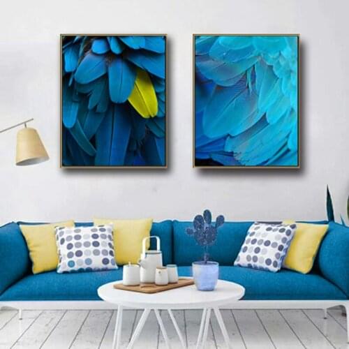 Abstract Feather Decoration Painting Nordic HD Fluttering Feather blue Decoration Vertical Prints Living Room Sofa Painting