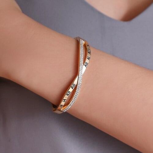 Classical Handmade Braiding Bracelet Gold Hip Hop Men Pave CZ Zircon Roman Numeral Bracelet Luxury Jewelry