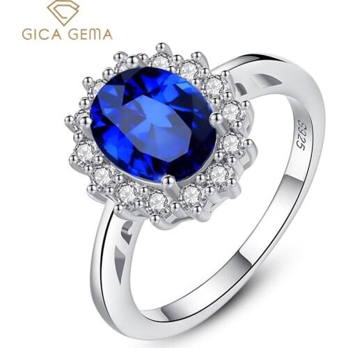 GICA GEMA Women Sapphire Finger Rings 925 Genuine Silver Classic Zircon Blue Gemstone 3.76g Wedding Ring Original Design Jewelry