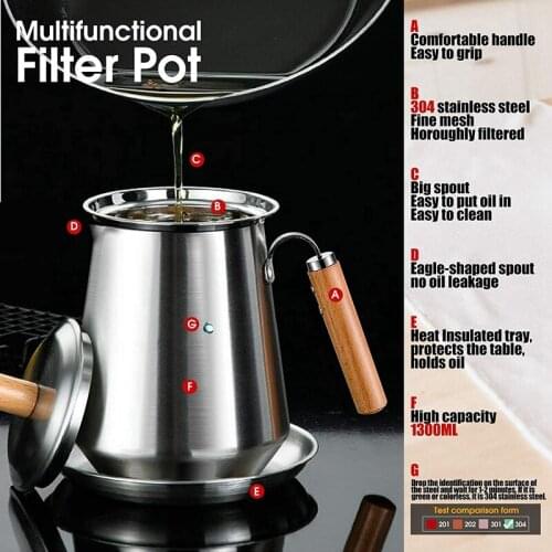 NHBR Stainless Steel Oil Storage Can with Fine Mesh Filter Dust-Proof Lid for Coffee Juice Frying Oil