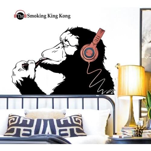 Creative Design Listening To Music Monkey Wall Sticker Art Vinyl Wall Decals Living Room Teenagers Bedroom Home Decor Removable