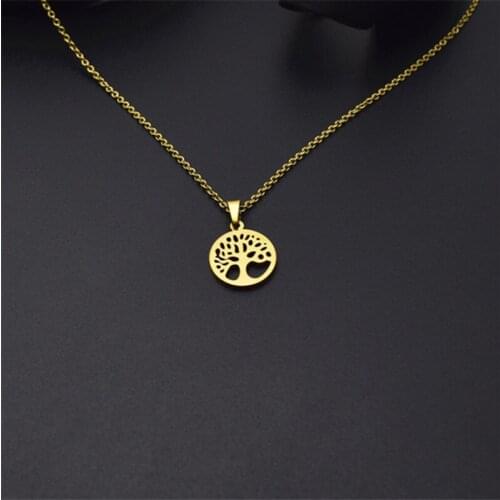Europe And The United States Stainless Steel Circular Hollow Out Wishing Tree Pendant Necklace Wisdom Tree Ornaments