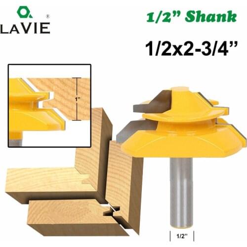 LA VIE 1pc 12MM 1/2" Shank Large 45 Degree Lock Miter Router Bit 1" Stock Tenon Milling Cutter for Woodworking Tools Wood 03136